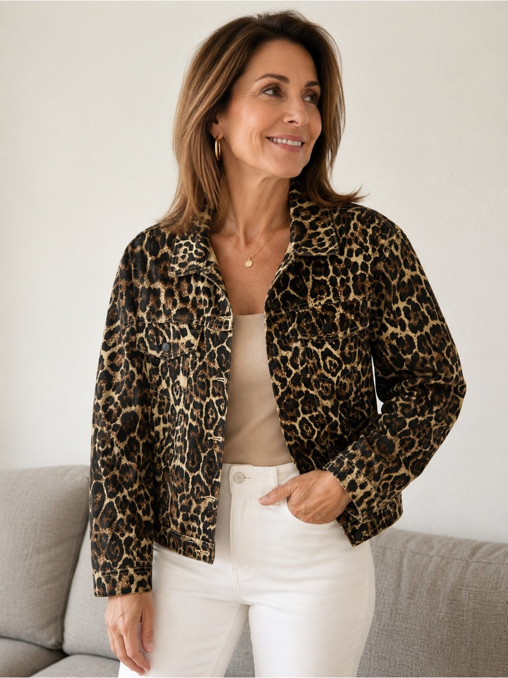 Leopard Print Women's Jacket - Brown/Black